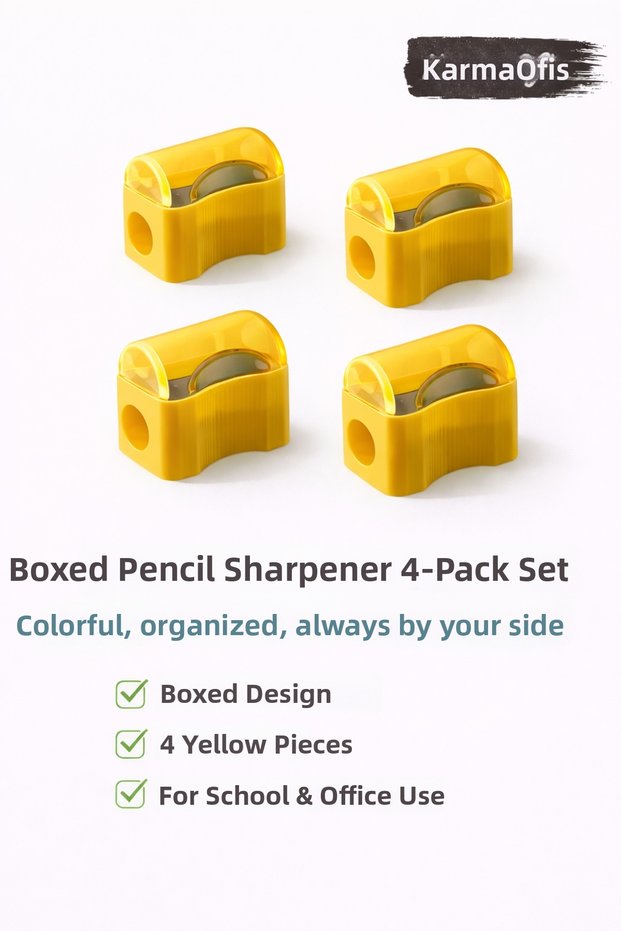 Pencil Sharpener with Storage Yellow Set of 4 | Colored Pencil Sharpener | Non-Spill Design | School & Office Use