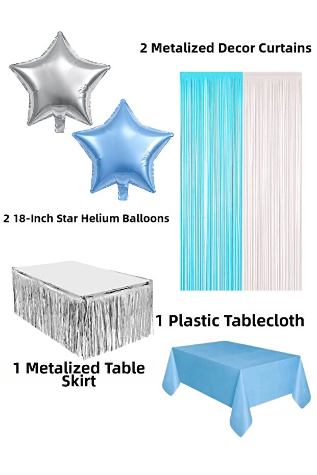 Star Foil Balloon Table Skirt Decor Curtain Tablecloth Birthday Party Set