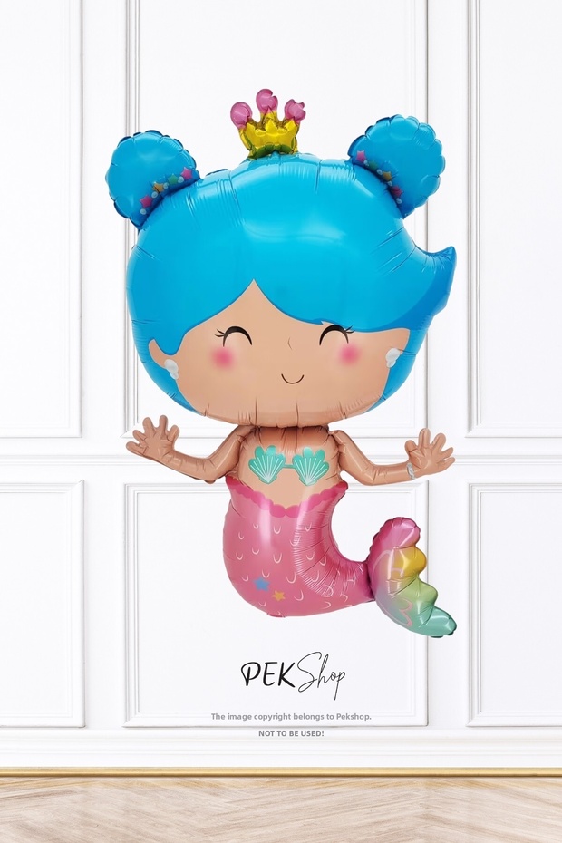 Crowned Blue Haired Mermaid Foil Balloon
