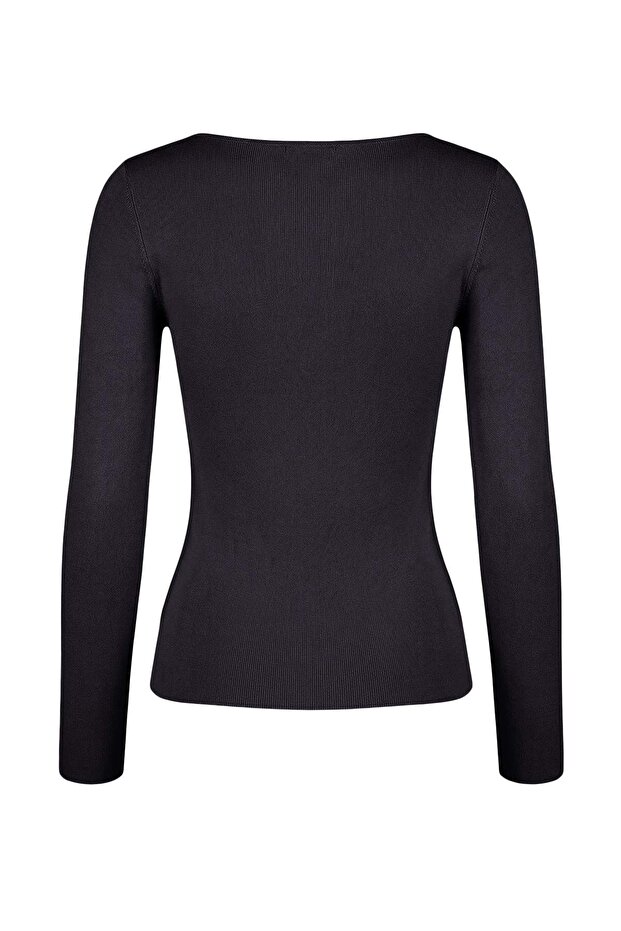 Wardrobe Essentials Antrasit Yumuşak Dokulu Kayık Yaka Triko Kazak TWOAW26KZ00293 - 10