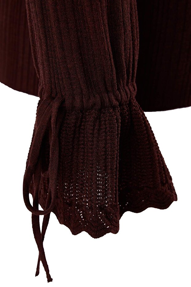 Bordo Merserize Görünümlü Fitilli Polo Yaka Triko Hırka TBBAW26AV00032 - 6