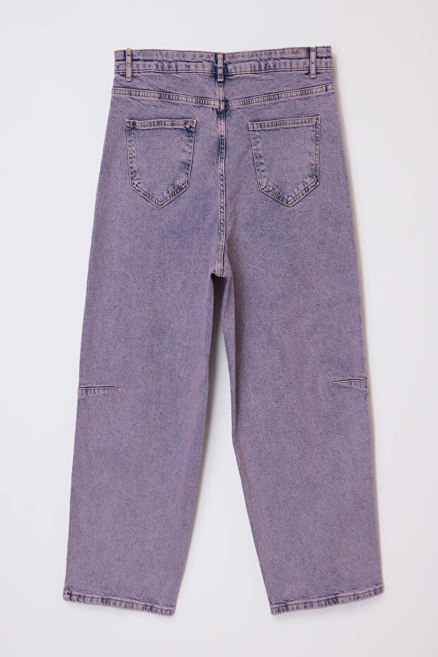 Pembe Yüksek Bel Comfort/Esnek Baggy Fit Denim Büyük Beden Jeans TBBSS26CJ00004 - 6