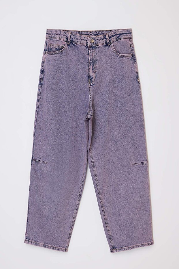 Pembe Yüksek Bel Comfort/Esnek Baggy Fit Denim Büyük Beden Jeans TBBSS26CJ00004 - 5