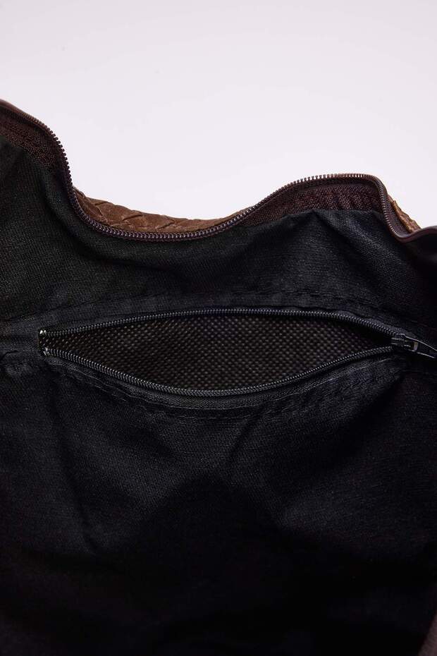 Kahverengi Örgü Desenli Büyük Maxi Tote Kadın Maksi Boy Omuz Çantası TAKAW26OC00045 - 5