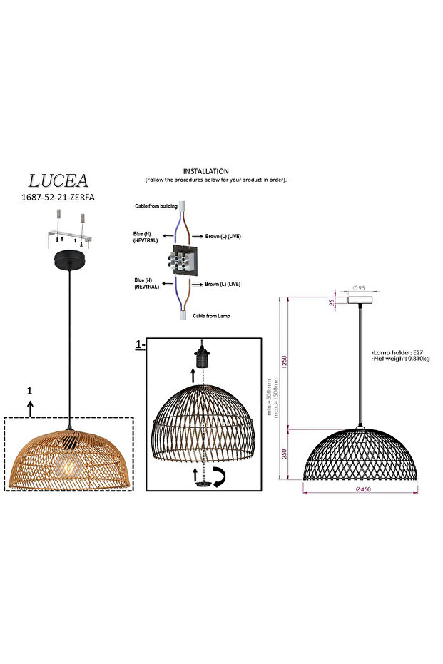 Zerfa Q450 Tekli Antik Avize 1xe27 - 2