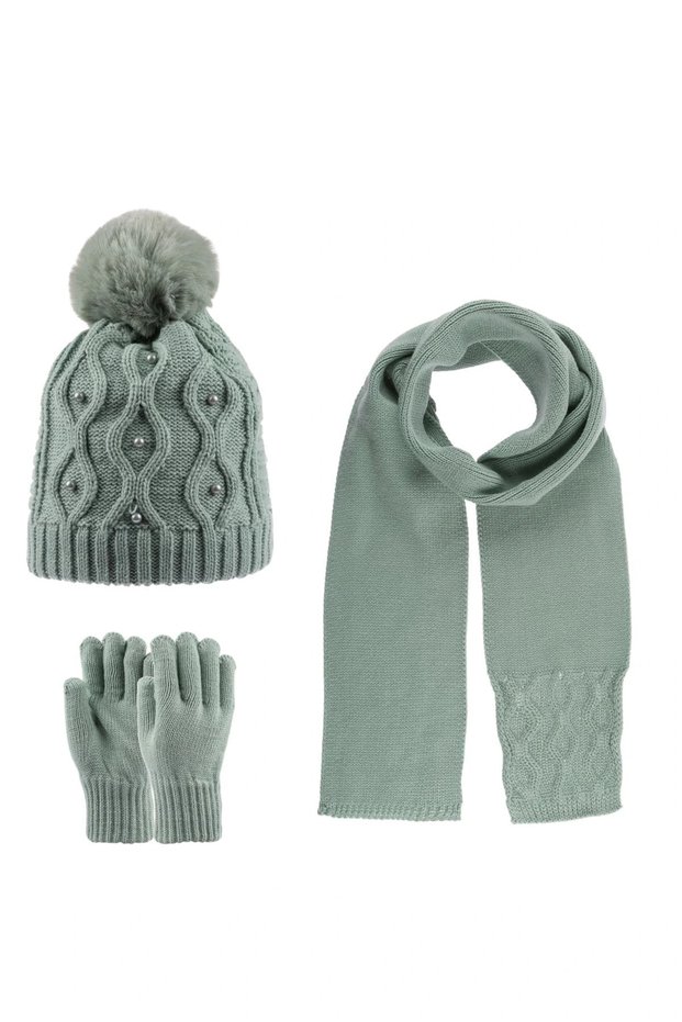 9-15 Years Girl's Scarf Beanie Gloves Set, Set of 3