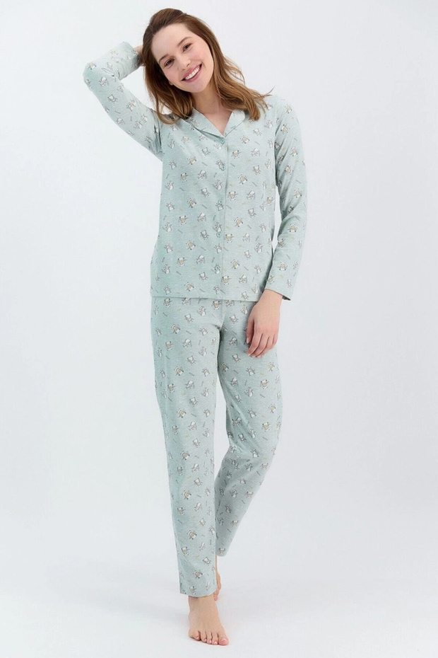 Rolypoly Relax Greenmelange Women's Shirt Pajama Set