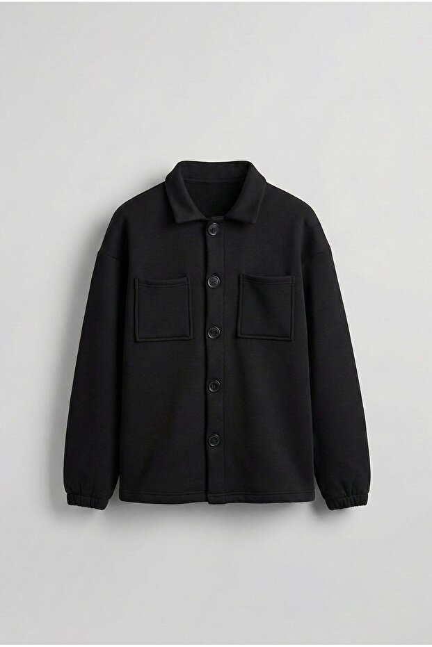 Erkek Oversize Basic Rahat Ceket Siyah - 4
