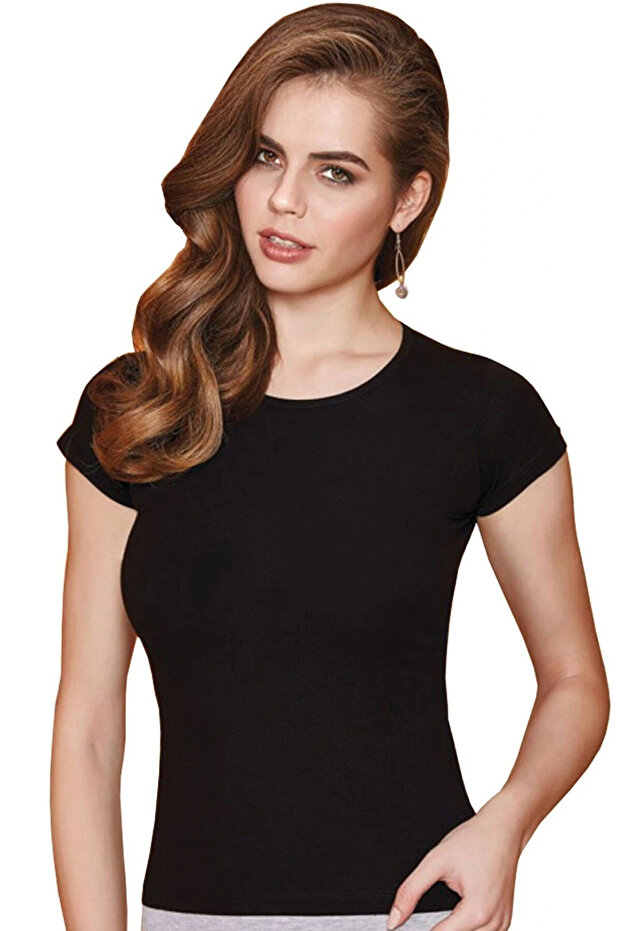 Siyah Kısa Kol Basic Kadın Body - 1