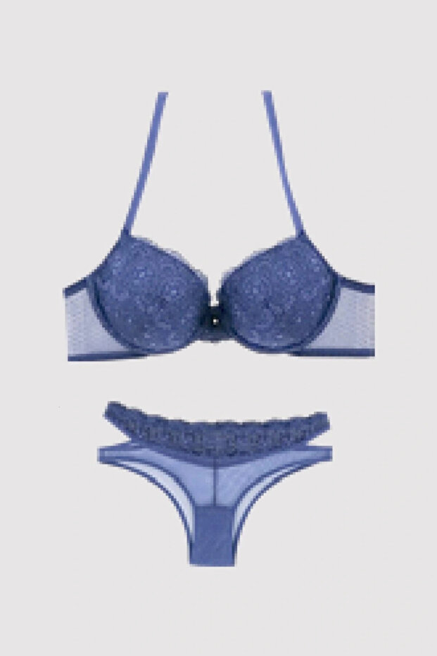 Women's Navy Blue 4681 Underwire Supported Back Detailed Bra Set