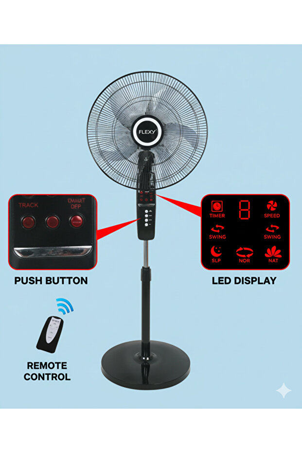 مروحة أرضية مقاس 18 بوصة مع جهاز تحكم عن بعد ومؤقت - 3