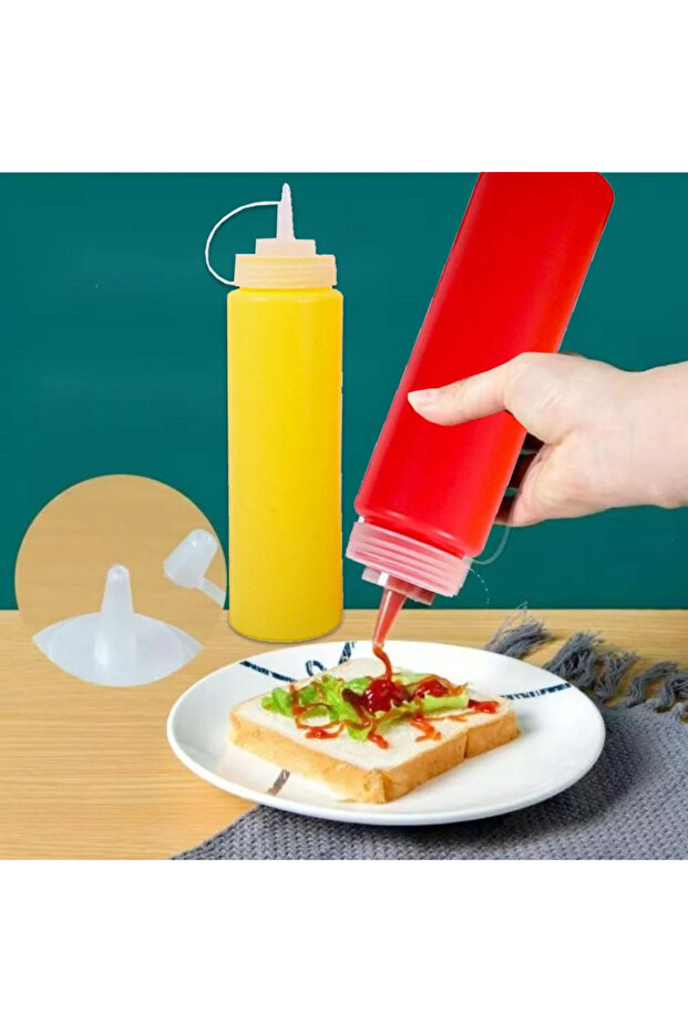 2 colored plastic ketchup bottles - 1