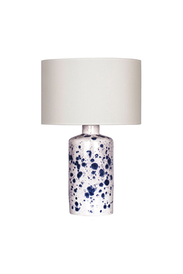 Polka Ceramic Lampshade – Handmade Blue Patterned Ceramic Table Lamp with Cream Hat