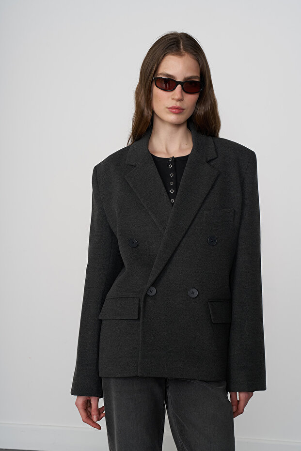 Kruvaze Kaşe Ceket - 2