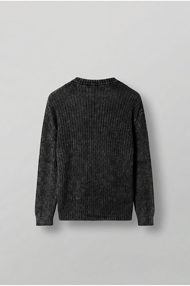 Men's Oversize Washed Effect Basic Sweater Black - 2