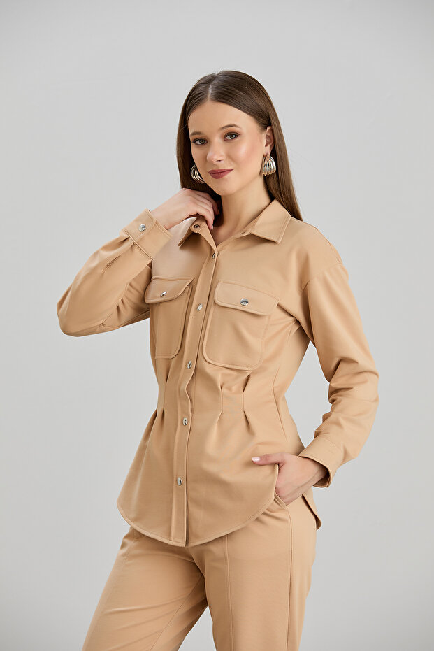 Double Thread Shirt Ecru Model - 5