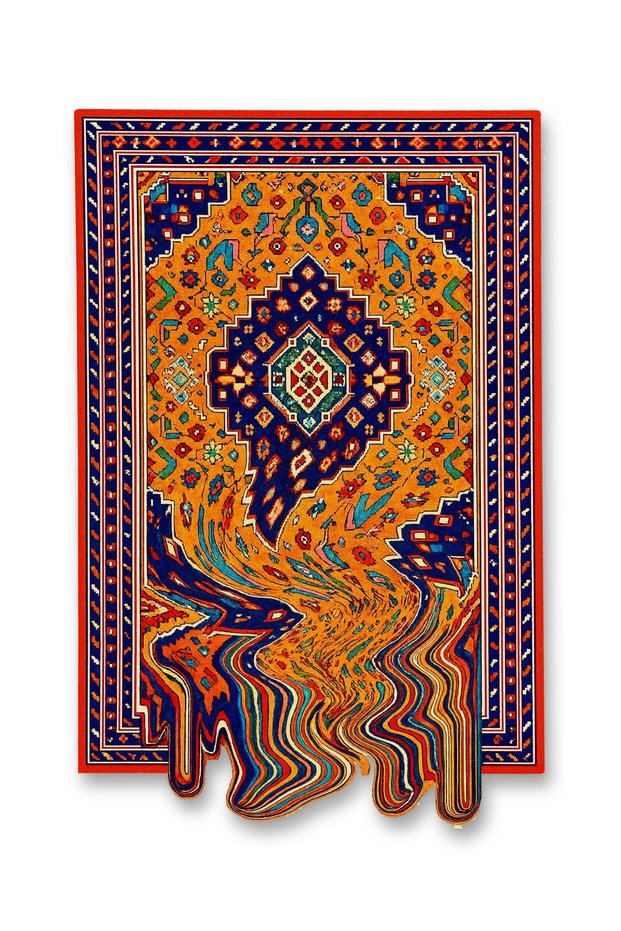 Sdt Orange Theme Traditional Motif Wavy Pattern Woven Base Vintage Decorative Carpet Sdt33