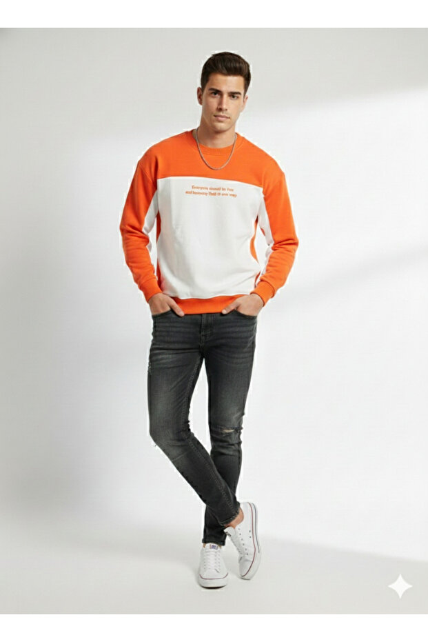 Men's crew neck double knit b Printed cotton-lined sweatshirt