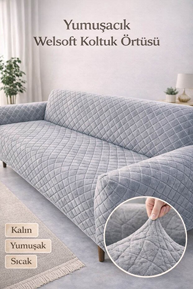Extra Soft Welsoft Fleece Elastic 3-Seater Sofa Cover | Non-Slip, Stretchy and Washable Sofa Cover
