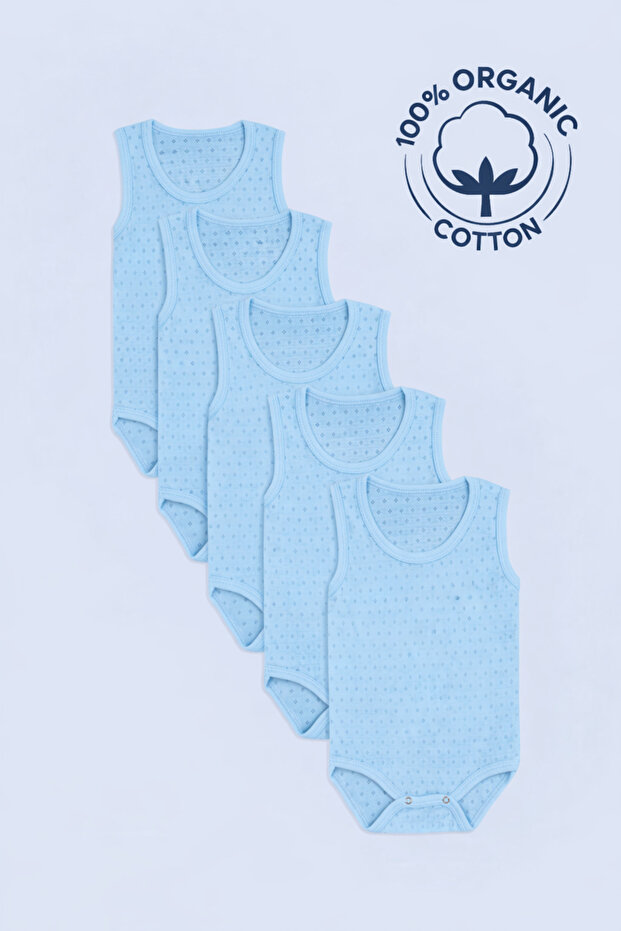 5-Piece Baby Jacquard Bodysuit, Breathable Snap-On Bodysuit with Straps, 100% Organic Cotton