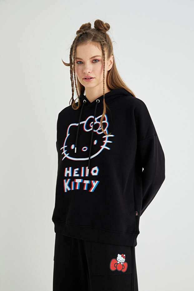 Lisanslı Baskılı 3D Kapüşonlu Kalın Sweatshirt - 5