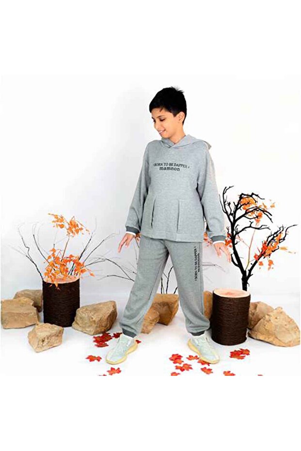 طقم قطعتين رمادي بقبعة - 1