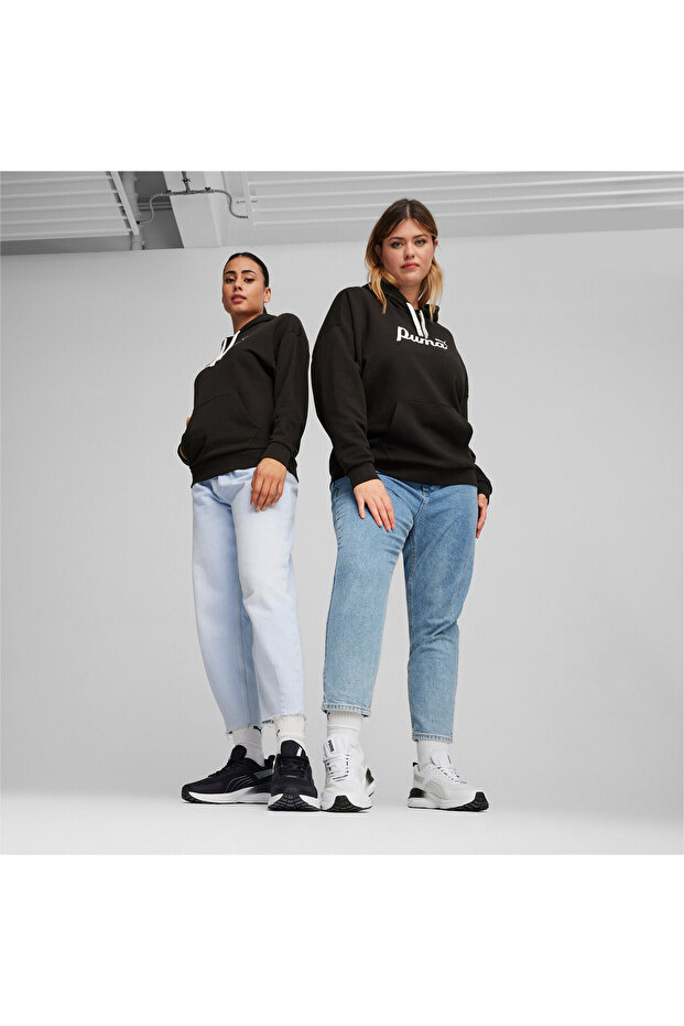 Womens ESS+ Script Hoodie Sweatshirt - Black