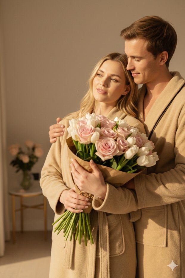 Valentine's Day Concept Women's and Men's 2-Piece Robe Set, Special for Couples