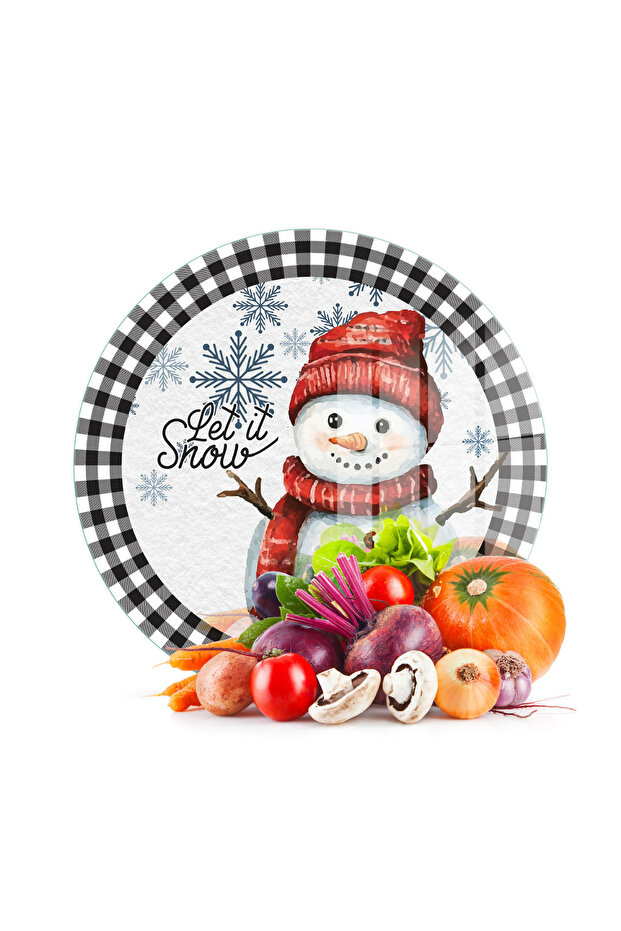 Glass Cutting Board and Serving Bowl Round Winter New Year Patterned 30 X 30 cm
