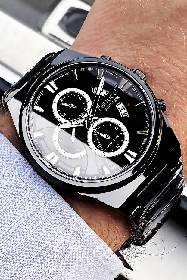 Function Men's Wristwatch 3 Atm Water Resistant Black Color Steel Band Fre2042C4