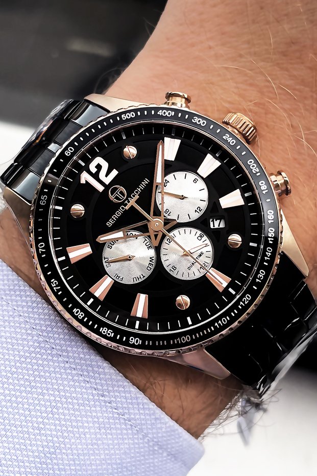 Men's Wristwatch 5 Atm Water Resistant Black Color Full Steel Sge2008C1