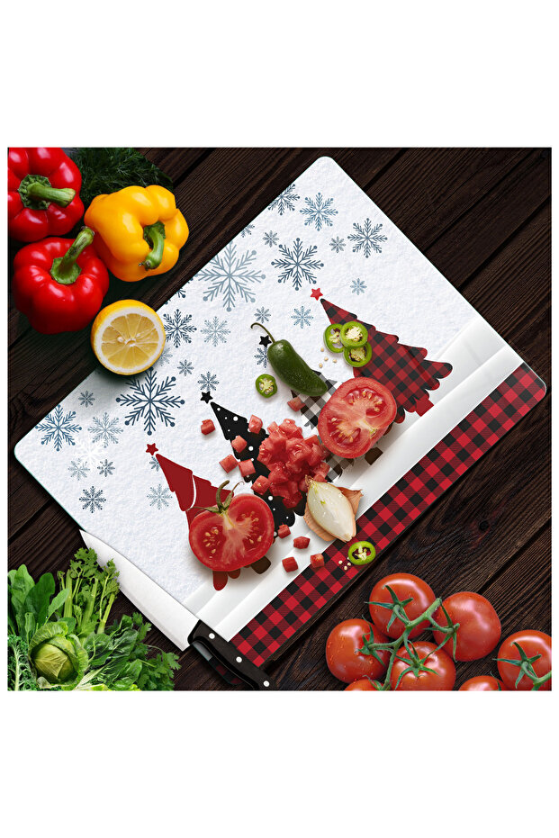 Glass Cutting Board and Serving Bowl Christmas Winter New Year Patterned 30 X 40 cm