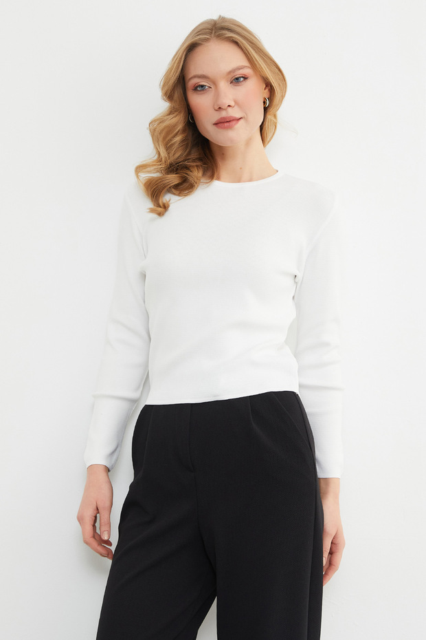 Basic Bisiklet Yaka Triko Kazak - 4