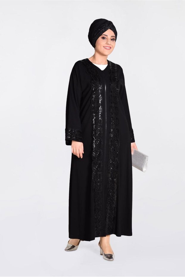 Gupture Detailled Sequin Embroidered Ferace 8270