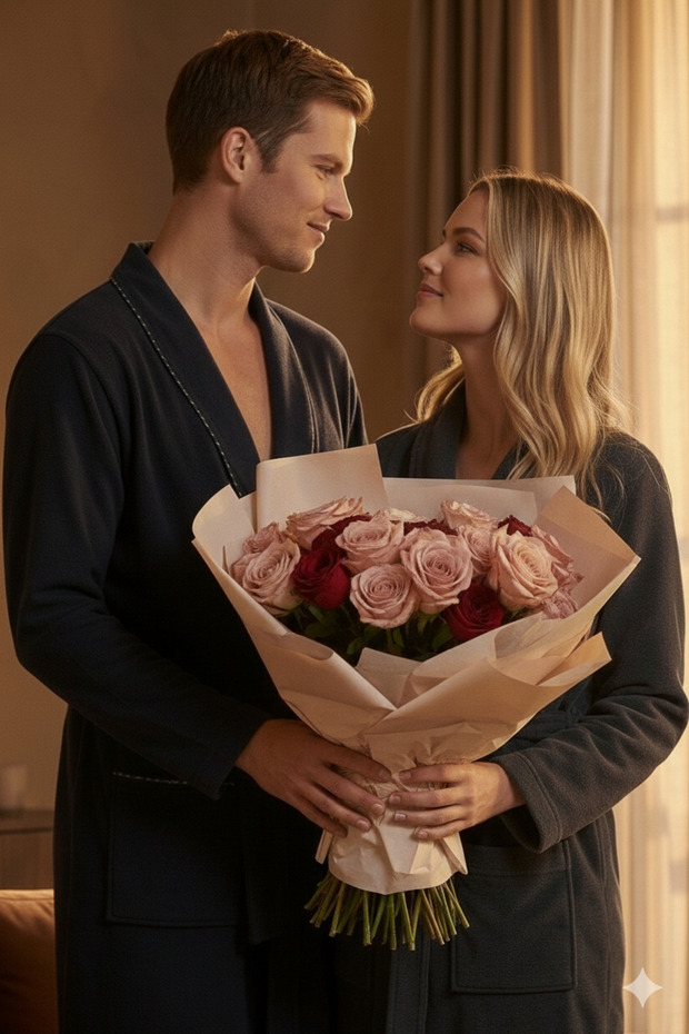 Valentine's Day Concept Women's and Men's 2-Piece Robe Set, Special for Couples