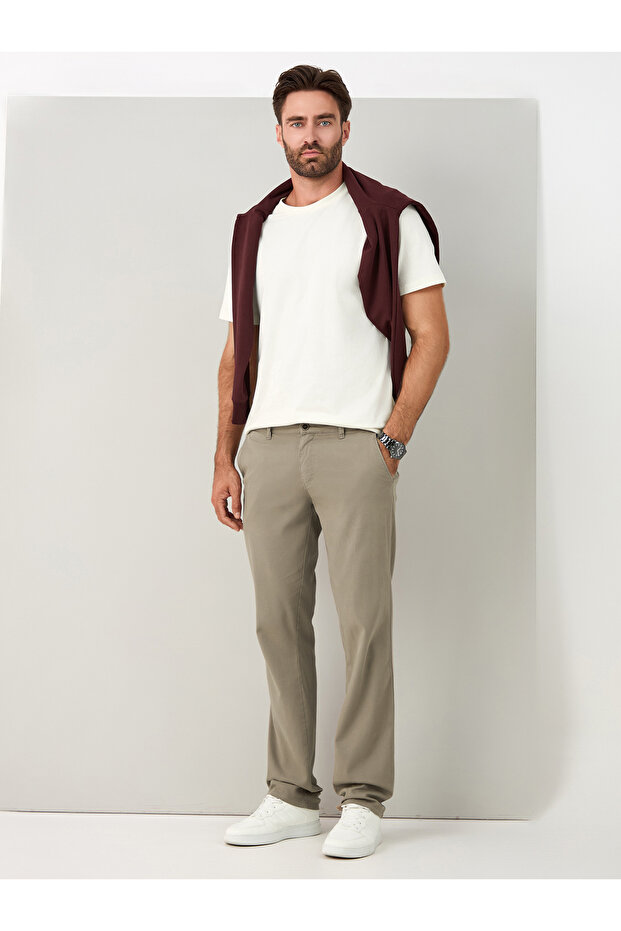 Regular Fit Cotton Beige Chino Trousers