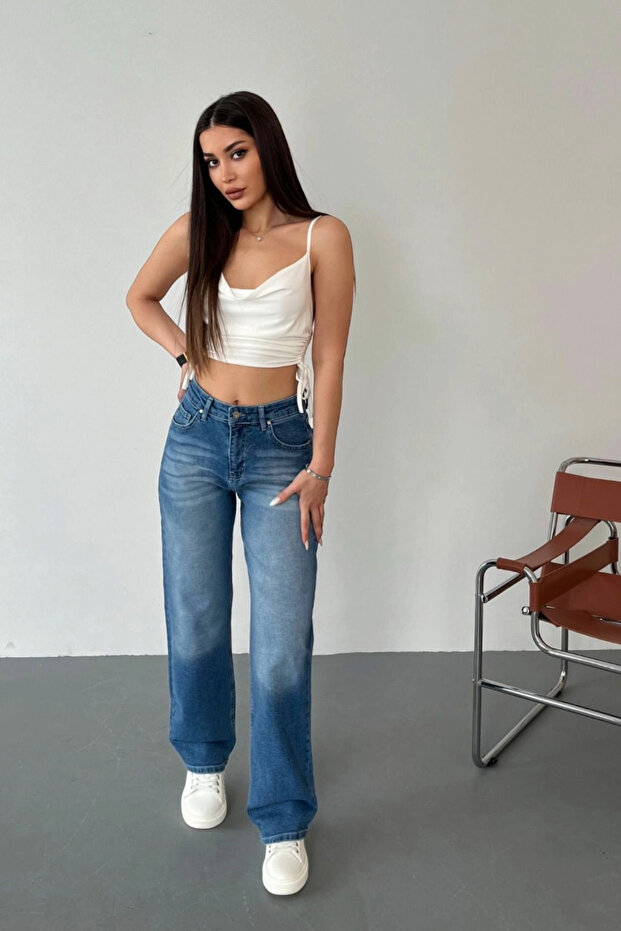 Női, magas derekú Lycra hatású, egyenes szabású farmer - 6