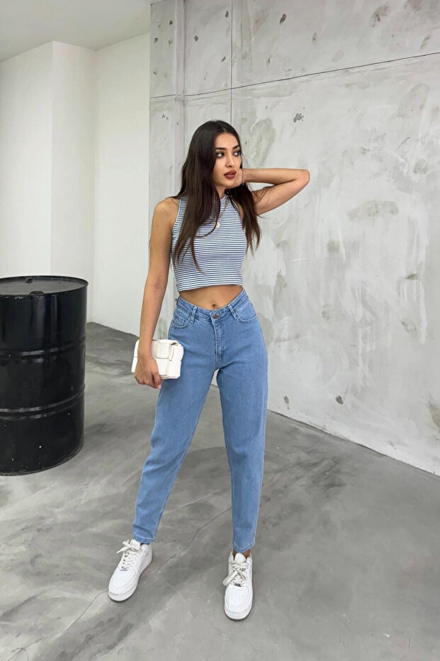 جينز نسائي عالي الخصر قابل للتمدد/ليكرا - 7