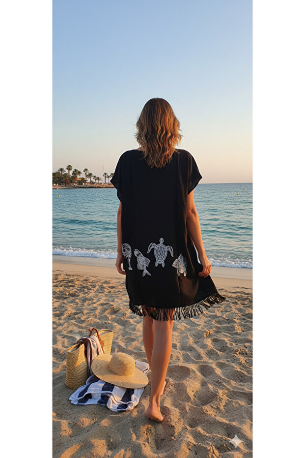 BLACK BAMBU PEŞTEMAL PLAJ ELBİSESİ - 2