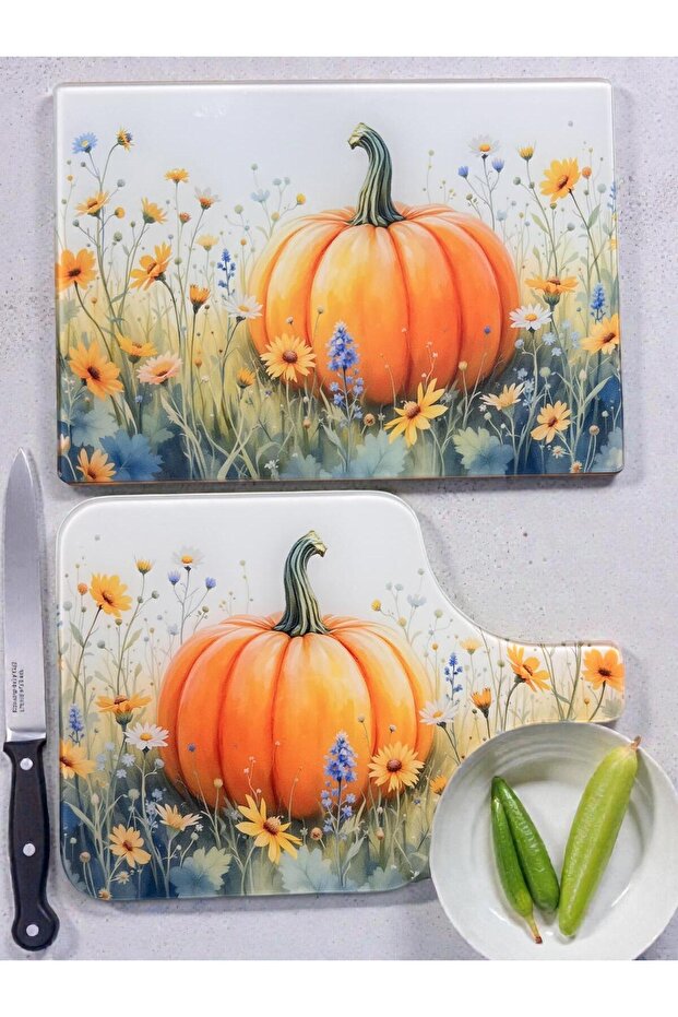 Set of 2 Tempered Glass Vegetable and Fruit Chopping Boards