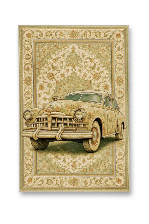 Sdt Beige Themed Car Figure Patterned Woven Base Modern Decorative Carpet Sdt07