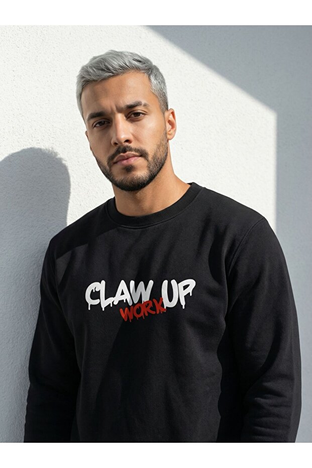 Oversized Basic Sweatshirt | Blackout Printed (Unisex Cotton Soft Textured Wide Cut Black Sweatshirt)