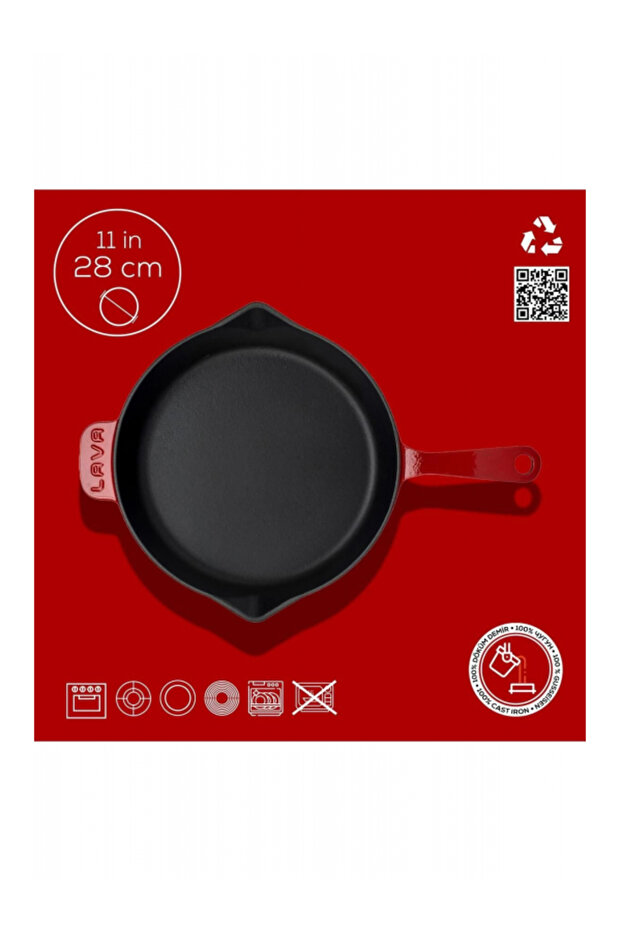 مقلاة دائرية مصبوبة بمقبض صلب من الحديد الزهرالقطر (قطر) 28 سم - 4