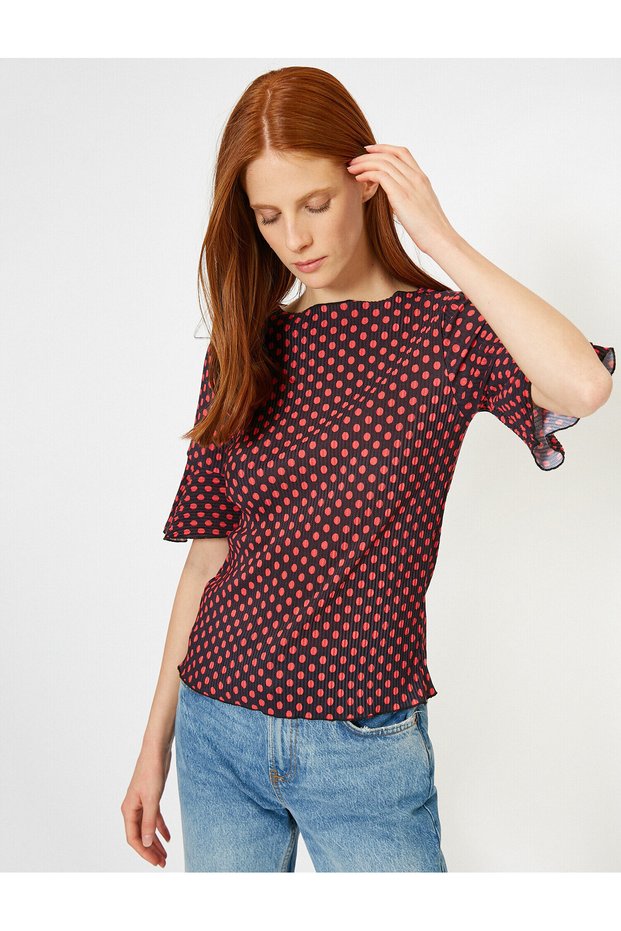 Women's Black Patterned T-Shirt 8YAK13457EK