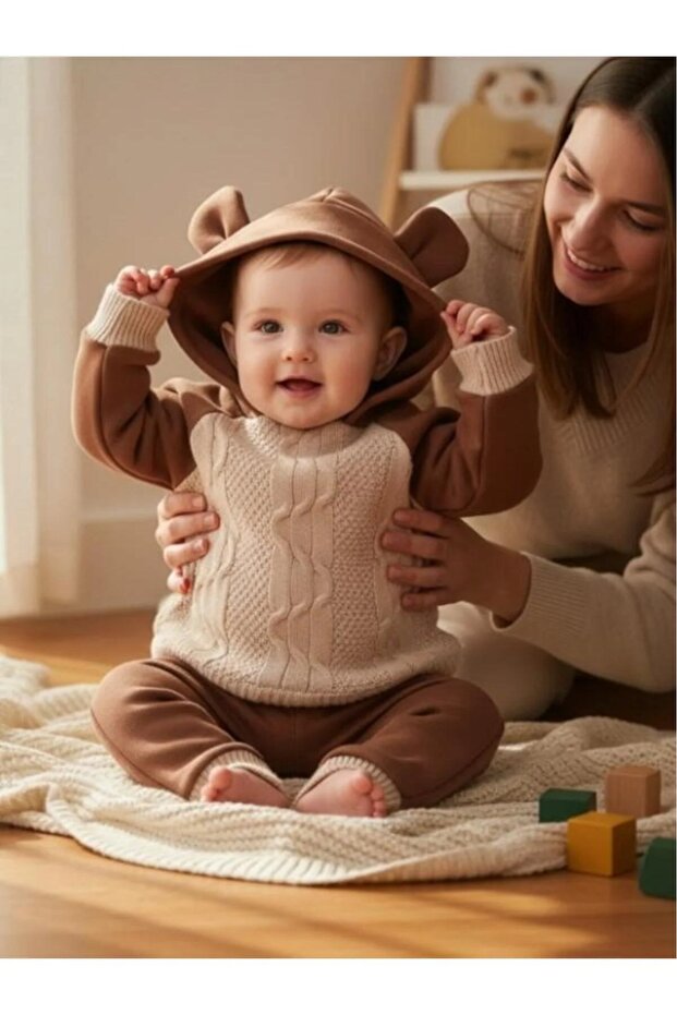 Twist Knitwear Detailed Hooded Raster Winter 2-Piece Set