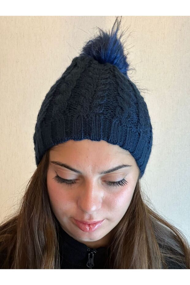 BRAIDED 100% WOOL POMPOM BEANIE UNISEX BEANIE