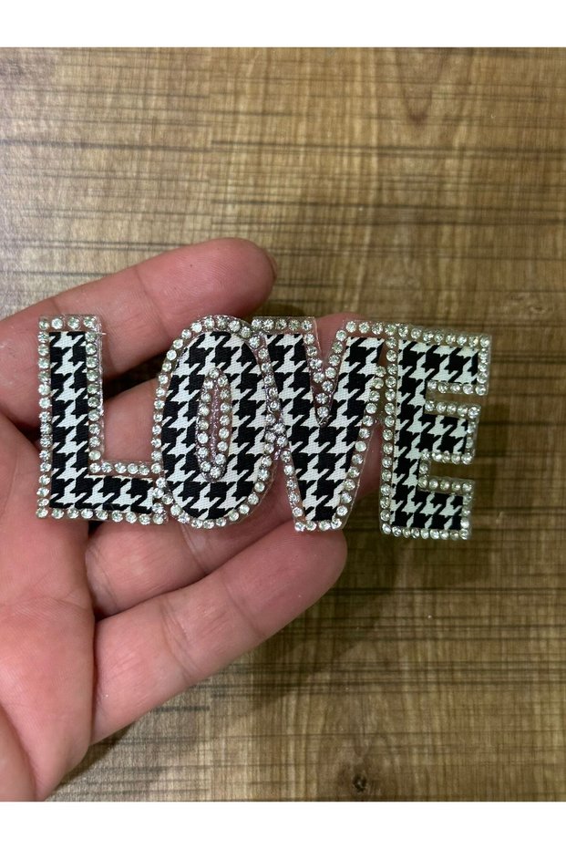 9X4 cm Iron-On Plaid Zircon Stone Love Lettering Embroidery