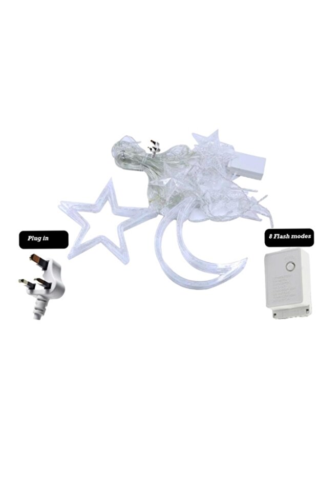 ستارة إضاءة رمضانية بطول مترين، أضواء زينة رمضانية على شكل هلال ونجوم - أضواء خرافية صغيرة - 2