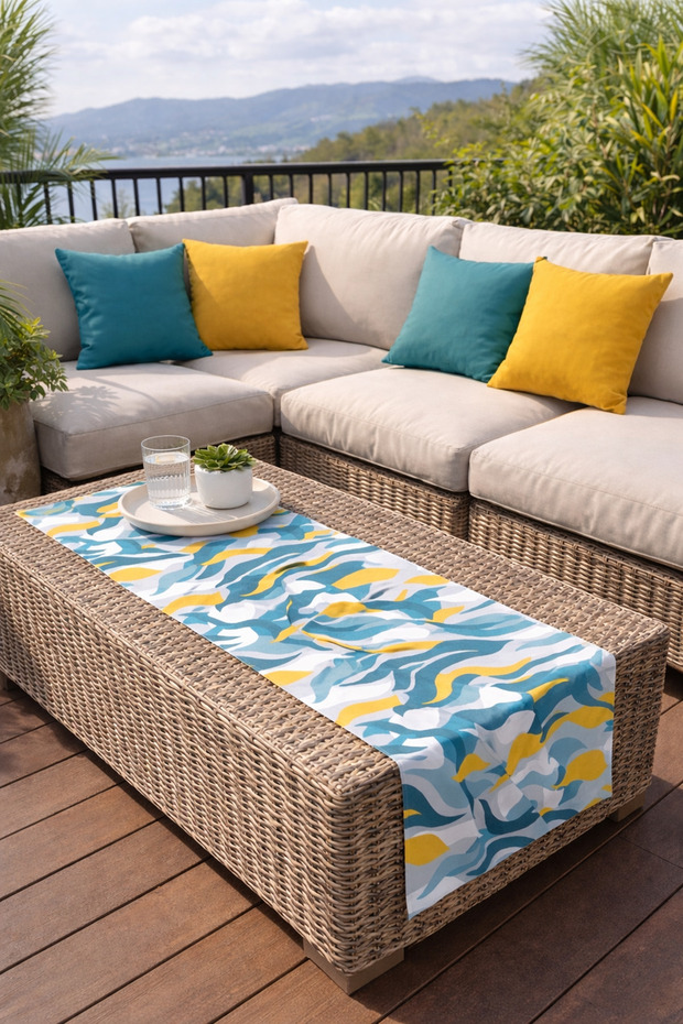 Quality Fabric, Vibrant Colors Runner and 4 Throw Pillow Covers Set