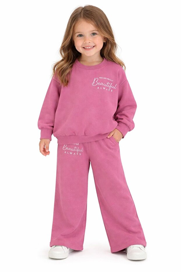Girl's Beautiful Printed Tracksuit Set - Dusty Rose 25643